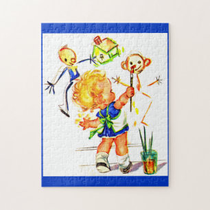 niedliches kleines Mädchen an der Wand Puzzle