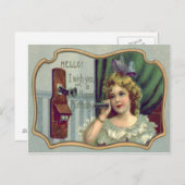 Niedliches Kleines Mädchen Antique Telefon Postkarte (Vorne/Hinten)