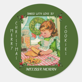 Niedliches kleines Mädchen Backen Weihnachtsgoodie Runder Aufkleber