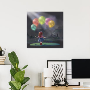 Niedliches kleines Mädchen mit Balloons Poster