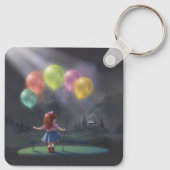 Niedliches kleines Mädchen mit Balloons Schlüsselanhänger (Rückseite)