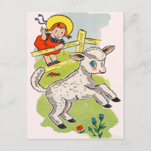 niedliches kleines Mädchen mit niedlichem Lamm Postkarte
