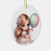 NIEDLICHES KLEINES MÄDCHEN MIT PINKBALLOON KERAMIK ORNAMENT (Rechts)