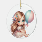 NIEDLICHES KLEINES MÄDCHEN MIT PINKBALLOON KERAMIK ORNAMENT (Links)