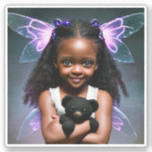 Niedliches kleines Mädchen mit Teddybär Aufkleber (Vorderseite)