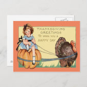 Niedliches Kleines Mädchen reiten A Pumpkin Türkei Postkarte (Vorne/Hinten)