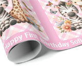 Niedliches kleines Mädchen zum Geburtstag Zootiere Geschenkpapier (Rolleneckpunkt)