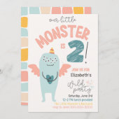 Niedliches Kleines Monster 2. Geburtstag Einladung (Vorne/Hinten)