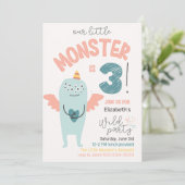 Niedliches Kleines Monster 3. Geburtstag Einladung (Stehend Vorderseite)