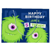 Niedliches Kleines Monster Blau und Grün Große Geschenktüte (Rückseite)