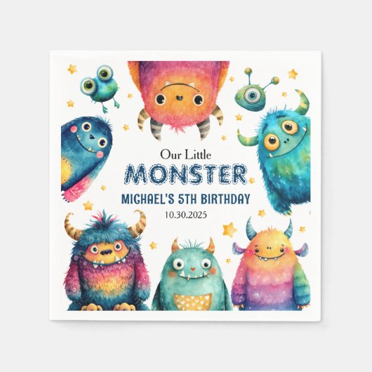 Niedliches Kleines Monster Cartoon Geburtstagspart Serviette (Vorderseite)
