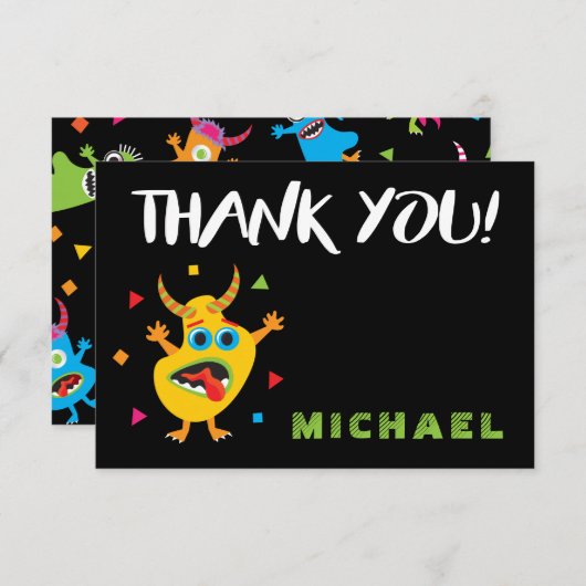 Niedliches kleines Monster Geburtstag Danke Einladung (Vorne/Hinten)