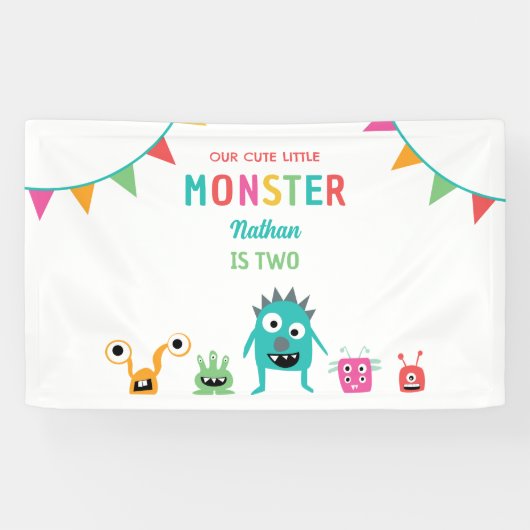Niedliches kleines Monster Geburtstag Kinder Junge Banner (Horizontal)