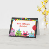 Niedliches Kleines Monster Happy Birthday Karte (Gelbe Blume)