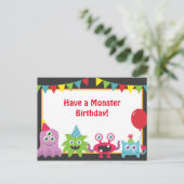 Niedliches Kleines Monster Happy Birthday Postkarte (Stehend Vorderseite)