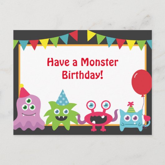 Niedliches Kleines Monster Happy Birthday Postkarte (Vorderseite)