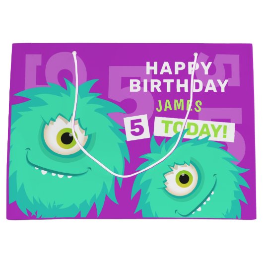 Niedliches Kleines Monster Lila Große Geschenktüte (Vorderseite)