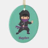 Niedliches kleines Ninja mit Nunchaku Keramik Ornament (Rechts)