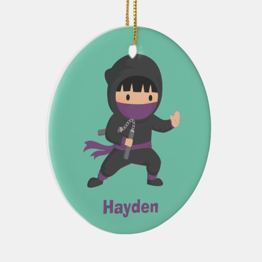 Niedliches kleines Ninja mit Nunchaku Keramik Ornament (Rechts)