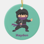 Niedliches kleines Ninja mit Nunchaku Keramik Ornament (Vorne)