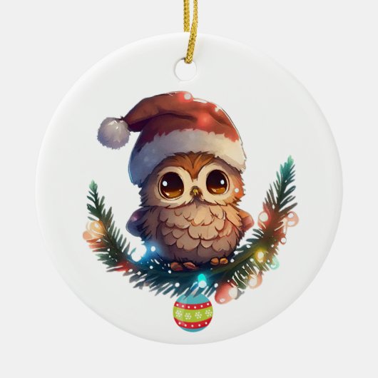 Niedliches kleines Owl Frohe Weihnachtsdekoration Keramik Ornament (Vorne)