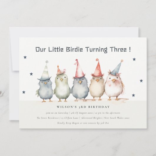 Niedliches kleines Party Vögel jedes Alters Kinder Einladung (Vorderseite)