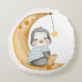 NIEDLICHES KLEINES PENGUIN AUF EINEM MUND UND GESC RUNDES KISSEN