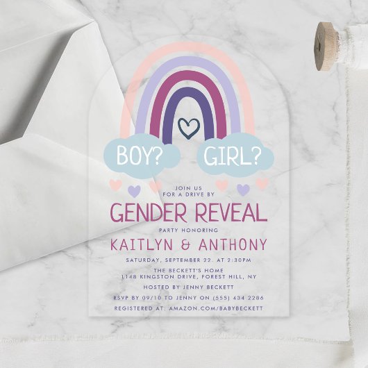 Niedliches kleines Rainbow-Gender-Party Acryleinladungen