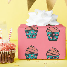 Niedliches kleines rosa Herz Cupcake Girl Geschenk Geschenkpapier