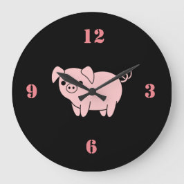 niedliches kleines rosa Schwein Große Wanduhr