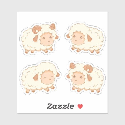 Niedliches kleines Schaf, Set von 4 Aufkleber (Blatt)