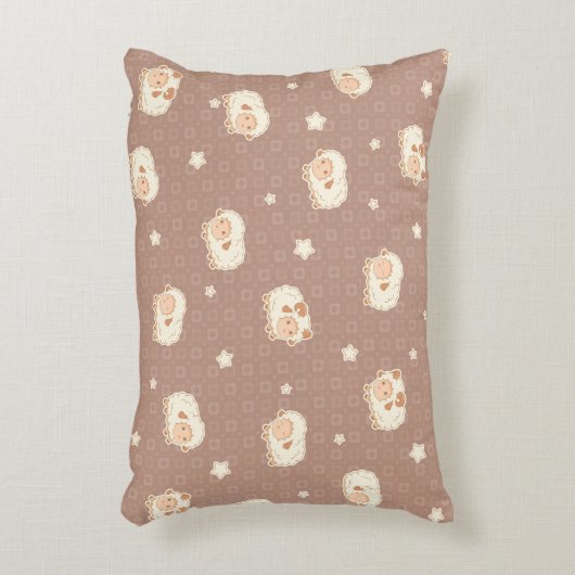 Niedliches kleines Schafmuster auf Braun Dekokissen (Vorderseite(Vertikal))