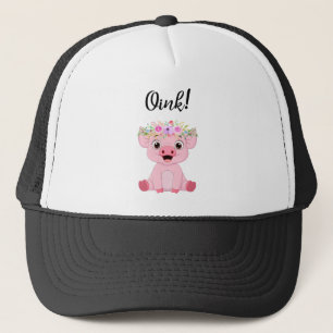 Niedliches kleines Schwein mit Blumenkrone Truckerkappe