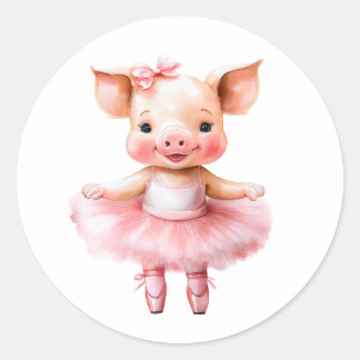 Niedliches kleines Schweineballballerina-Tanzballe Runder Aufkleber