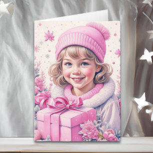 Niedliches kleines Vintages Mädchen in Pink Retro  Karte