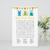 Niedliches Kleinmonster Baby Shower Word Search Ga (Stehend Vorderseite)