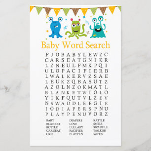 Niedliches Kleinmonster Baby Shower Word Search Ga