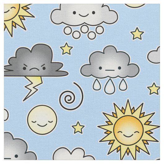 Niedliches Klima der Kawaii-Wetterwolken Stoff (Nahaufnahme)