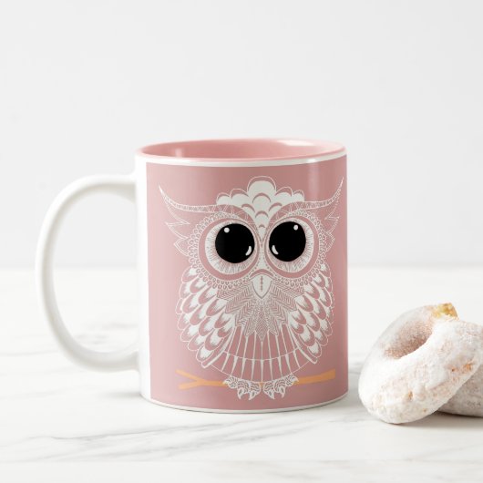 Niedliches kluges Eule Manadala Zweifarbige Tasse (Mit Donut)