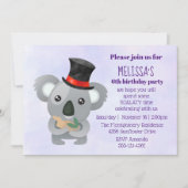 Niedliches Koala bei einer Black Top Hat Geburtsta Einladung (Vorderseite)