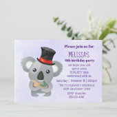 Niedliches Koala bei einer Black Top Hat Geburtsta Einladung (Stehend Vorderseite)