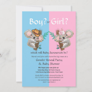 Niedliches Koala Gender Reveal Party / Babydusche Einladung