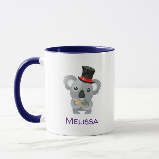Niedliches Koala in einem Black Top Hat Custom Tasse (Links)