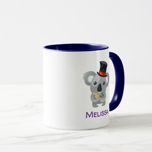 Niedliches Koala in einem Black Top Hat Custom Tasse (VorderseiteRechts)