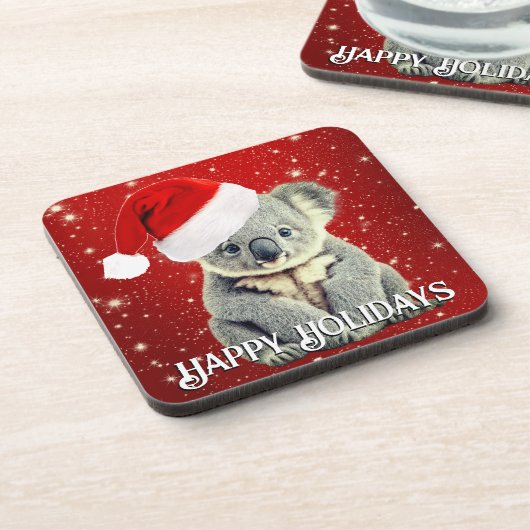 Niedliches Koala in Weihnachtsmannmütze Getränkeuntersetzer (Linke Seite)
