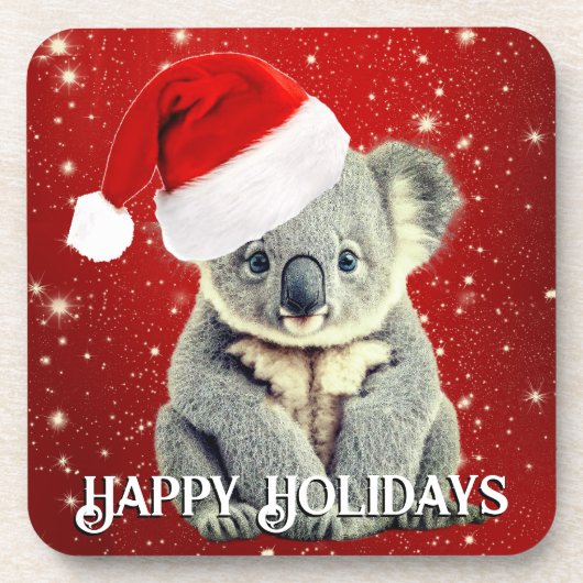 Niedliches Koala in Weihnachtsmannmütze Getränkeuntersetzer (Vorderseite)