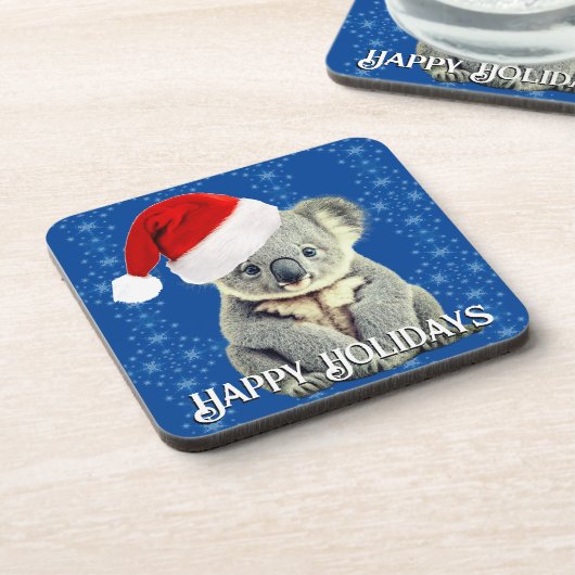 Niedliches Koala in Weihnachtsmannmütze Getränkeuntersetzer (Linke Seite)