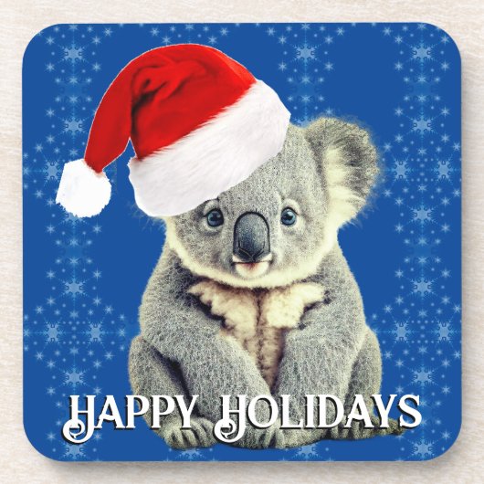 Niedliches Koala in Weihnachtsmannmütze Getränkeuntersetzer (Vorderseite)