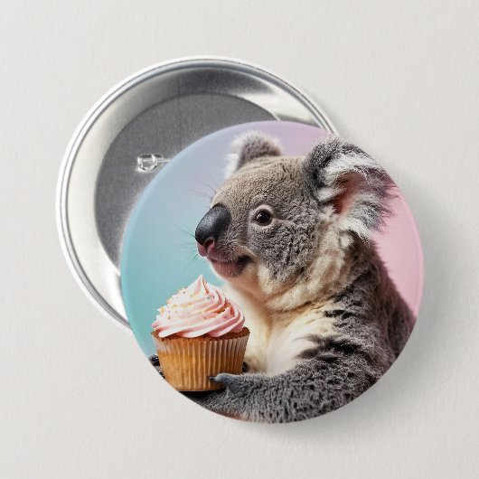 Niedliches Koala mit Cupcake Pastell Gradient Button (Vorne & Hinten)