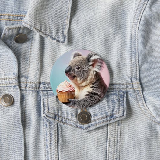 Niedliches Koala mit Cupcake Pastell Gradient Button (Beispiel)